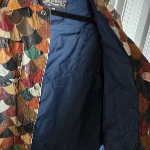 Vintage Korean Multicolor Leather Fish Scale Patchwork Jacket Womens L - Picture 8 of 16